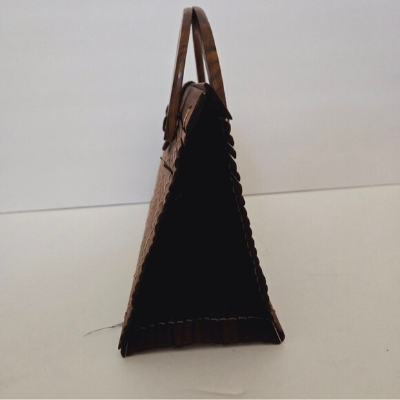 Boho Wooden Colapsible Small Purse Top Handle Mini Bag - Picture 8 of 10